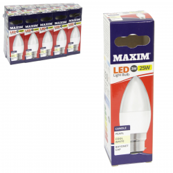 MAXIM LED CANDLE COOL WHITE PEARL LIGHT BULB BC 3W 25W X10