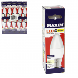 MAXIM LED CANDLE BULB COOL WHITE BC 7.5W=60WX10