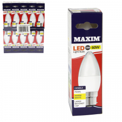 MAXIM LED CANDLE BULB WARM WHITE BC 7.5W=60WX10