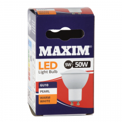 MAXIM LED WARM WHITE PEARL LIGHT BULB GU10 5W=50W 345 LUMEN X10