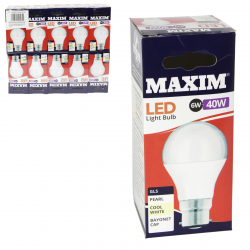 MAXIM LED GLS COOL WHITE PEARL LIGHT BULB BC 6W = 40W X10