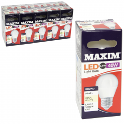 MAXIM LED ROUND COOL WHITE PEARL LIGHT BULB ES 5.5W 40W X10