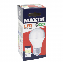 MAXIM LED COOL WHITE PEARL GLS ES 10W=60W [BOX SAYS BAYONET CAP]