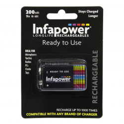 INFAPOWER RECHARGEABLE BATTERY READY TO USE 9V 1PK 200MAH
