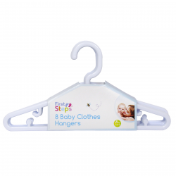 FIRST STEPS 8PK X 22CM BABY CLOTHES HANGERS WHITE