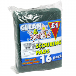 CLEAN+SPARKLE £1 SCOURING PADS 16PK