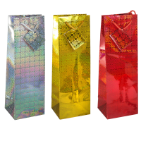 GIFT BAGS HOLOGRAPHIC BAG BOTTLE GOLD+SILVER X12