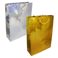 GIFT BAGS HOLOGRAPHIC BAG XTRA LARGE GOLD+SILVER X12