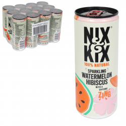 NIX & KIX 100% NATURAL+VEGAN 250ML SPARKLING WATERMELON+HIBISCUS X12