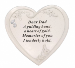 HEART PLAQUE WITH ROSE CREAM+GOLD 17CMX15CM DAD - REMEMBERED WITH SMILES