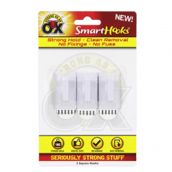 STRONG AS AN OX SMART HOOKS REMOVABLE HOOK WHITE SQUARE 3 PACK