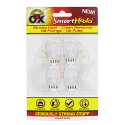 STRONG AS AN OX SMART HOOKS REMOVABLE HOOK WHITE OVAL 4 PACK