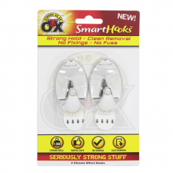 STRONG AS AN OX SMART HOOKS REMOVABLE HOOK CHROME OVAL 2 PACK