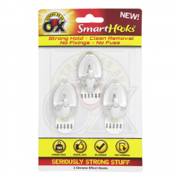 STRONG AS AN OX SMART HOOKS REMOVABLE HOOK CHROME OVAL 3 PACK