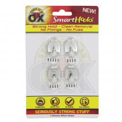 STRONG AS AN OX SMART HOOKS REMOVABLE HOOK CHROME OVAL 4 PACK