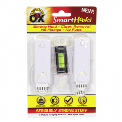 STRONG AS AN OX SMART HOOKS REMOVABLE PICTURE HOOK WITH SPIRIT LEVEL 6 PACK