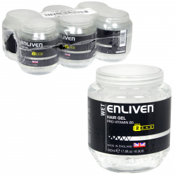 ENLIVEN HAIR GEL 500ML TUB WET HOLD CLEAR X6