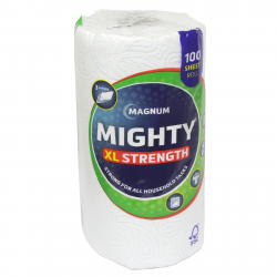 MAGNUM MIGHTY HOUSEHOLD ROLL 3PLYX1PK 100 SHEETS WHITE+BLUE X12
