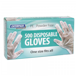 CATERPACK HDPE POWDER+LATEX FREE 500 DISPOSABLE GLOVES ONE SIZE FITS ALL