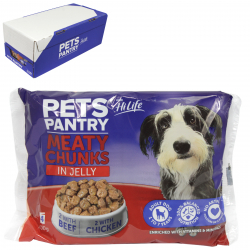 PETS PANTRY DOG CHUNKS IN JELLY 2 BEEF 2 CHICKEN 4PK