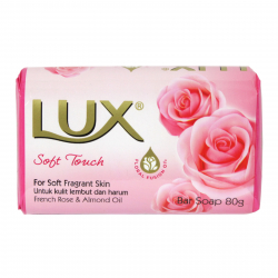 LUX BAR SOAP 80GM SOFT TOUCH FRENCH ROSE+ALMOND OIL